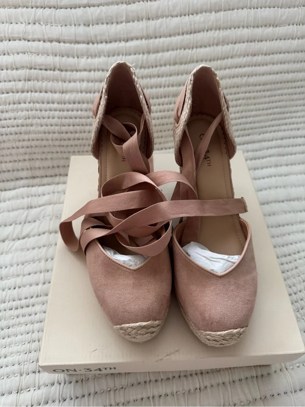 NWT On 34th Melindaa Nude Lace-Up Espadrille Wedges Size 8.5